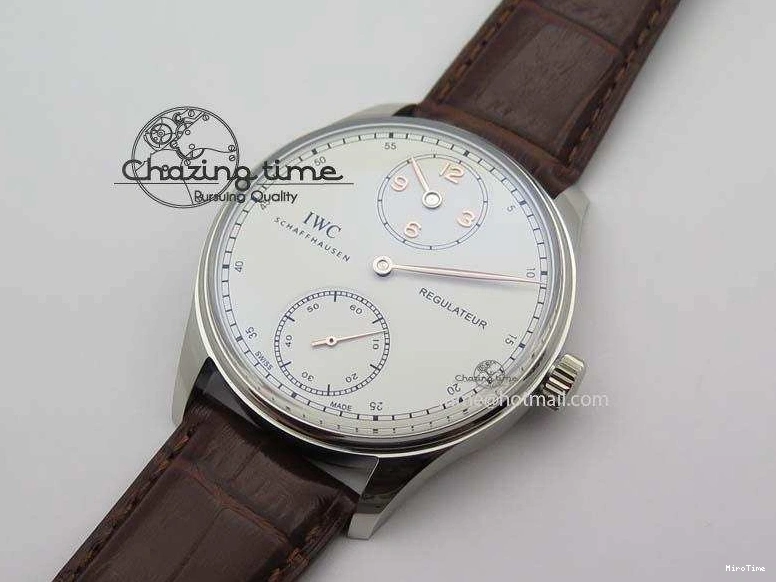 MIROTIME 0331 Sustainable Portuguese IW5444 SS White Dial RG Numbers On Brown Leather Strap A 7256